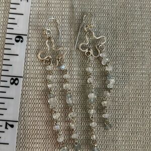 Sterling, silver and moonstone beads chandelier earrings